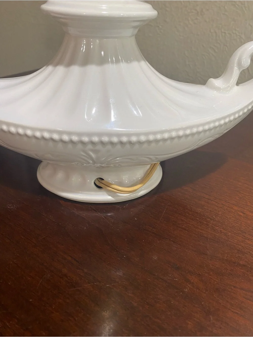 Vintage, Milk Glass Electric Hurricane Lamp, Wide Handled Base and Glass Chimney